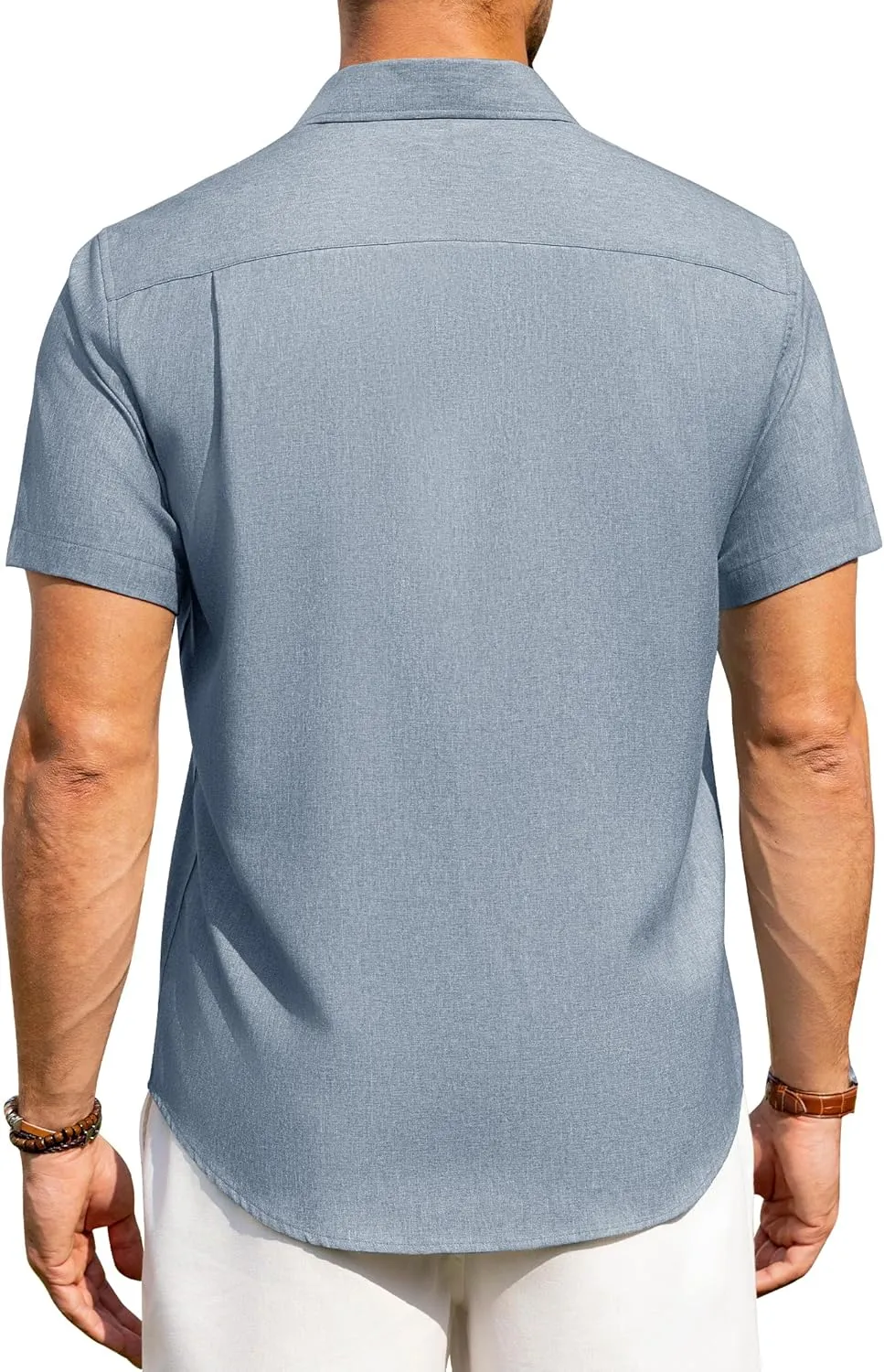 Alimens & Gentle Mens Linen Shirts Short Sleeve Button Down Shirts Wrinkle Free Casual Vacation Beach Summer Tops