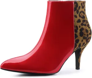 Allegra K Women's Contrast Color Leopard Print Stiletto Heel Ankle Boots
