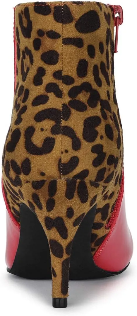 Allegra K Women's Contrast Color Leopard Print Stiletto Heel Ankle Boots