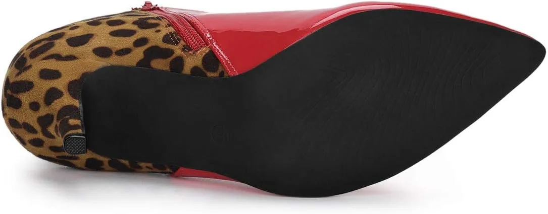 Allegra K Women's Contrast Color Leopard Print Stiletto Heel Ankle Boots