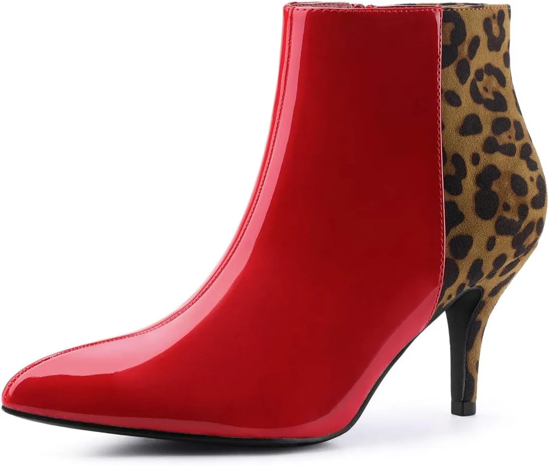 Allegra K Women's Contrast Color Leopard Print Stiletto Heel Ankle Boots