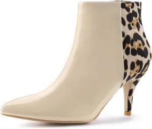 Allegra K Women's Contrast Color Leopard Print Stiletto Heel Ankle Boots