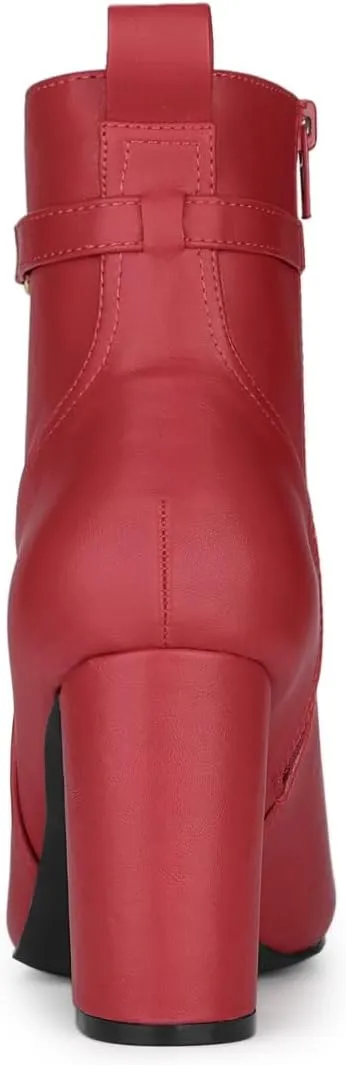 Allegra K Women's Pointed Toe Chunky High Heels Ankle Boots