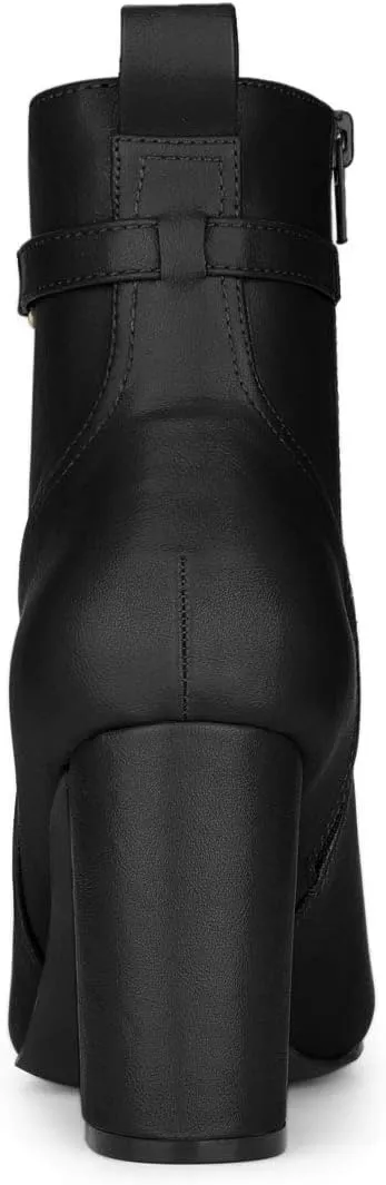 Allegra K Women's Pointed Toe Chunky High Heels Ankle Boots