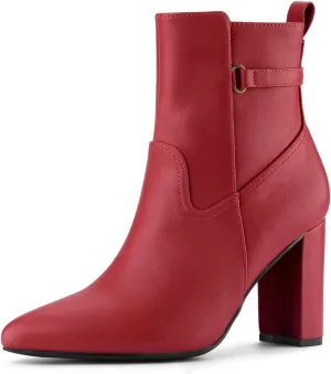 Allegra K Women's Pointed Toe Chunky High Heels Ankle Boots