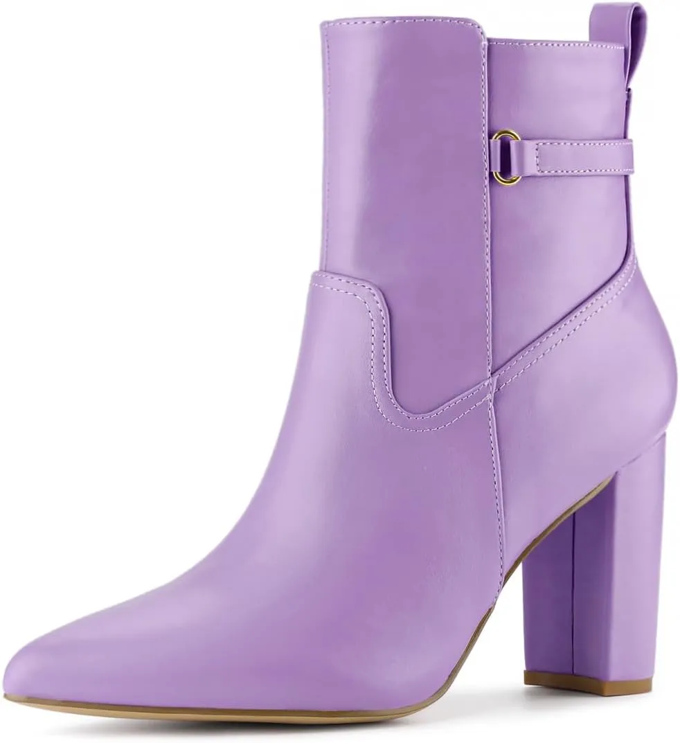 Allegra K Women's Pointed Toe Chunky High Heels Ankle Boots