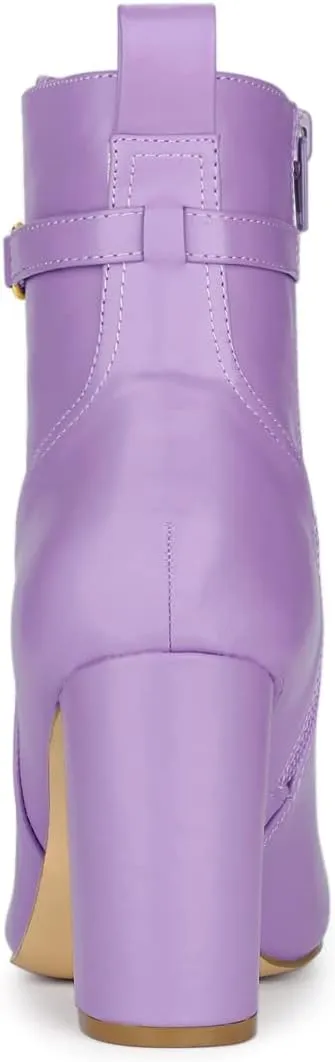 Allegra K Women's Pointed Toe Chunky High Heels Ankle Boots