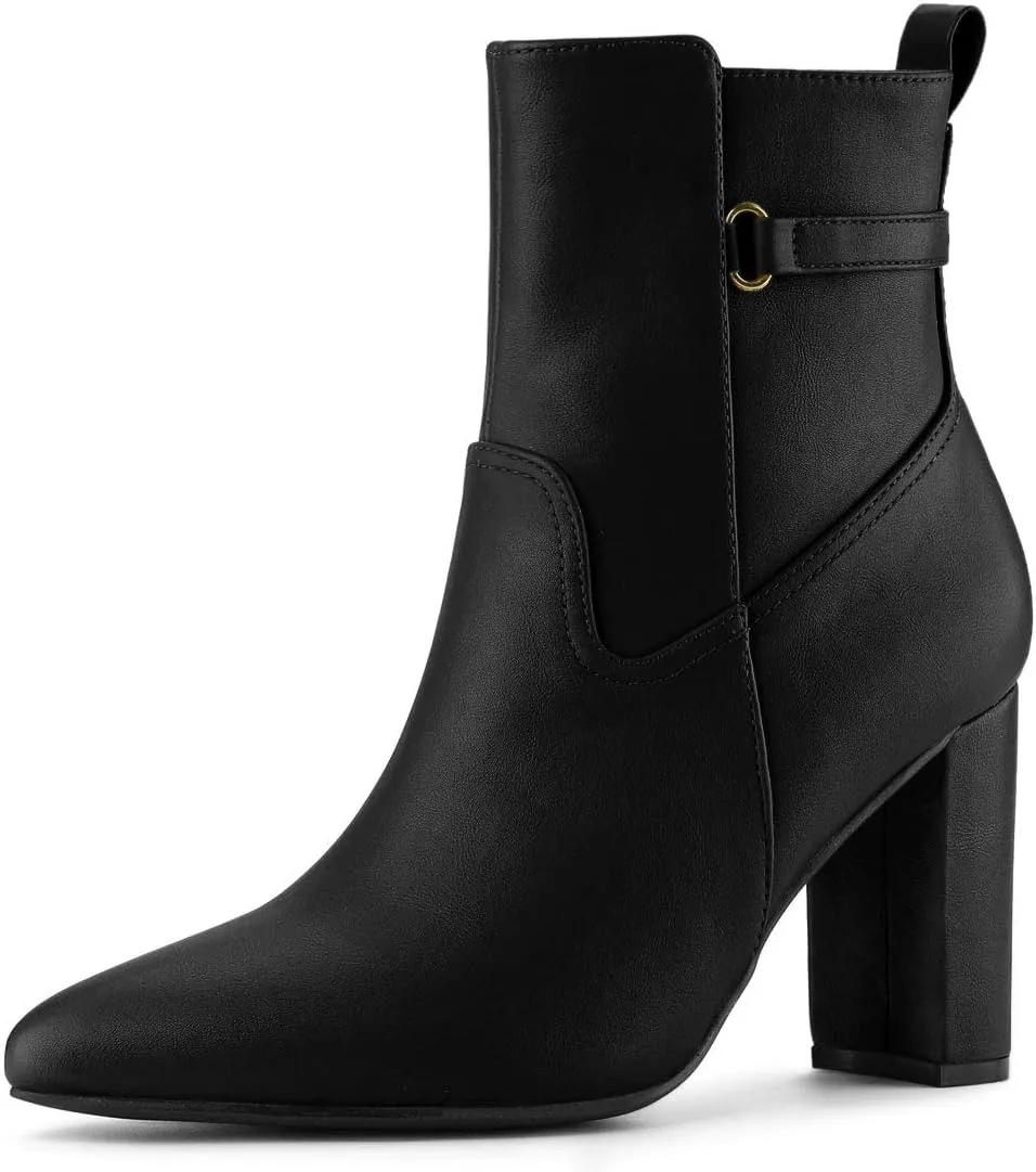 Allegra K Women's Pointed Toe Chunky High Heels Ankle Boots