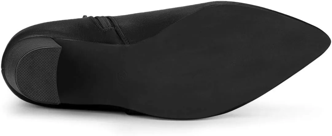 Allegra K Women's Pointed Toe Chunky High Heels Ankle Boots