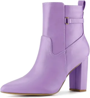 Allegra K Women's Pointed Toe Chunky High Heels Ankle Boots
