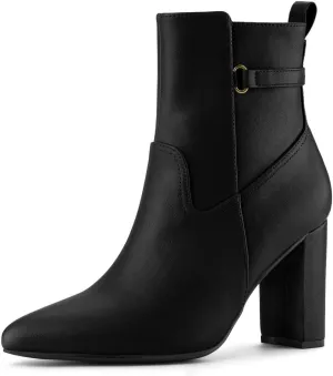 Allegra K Women's Pointed Toe Chunky High Heels Ankle Boots