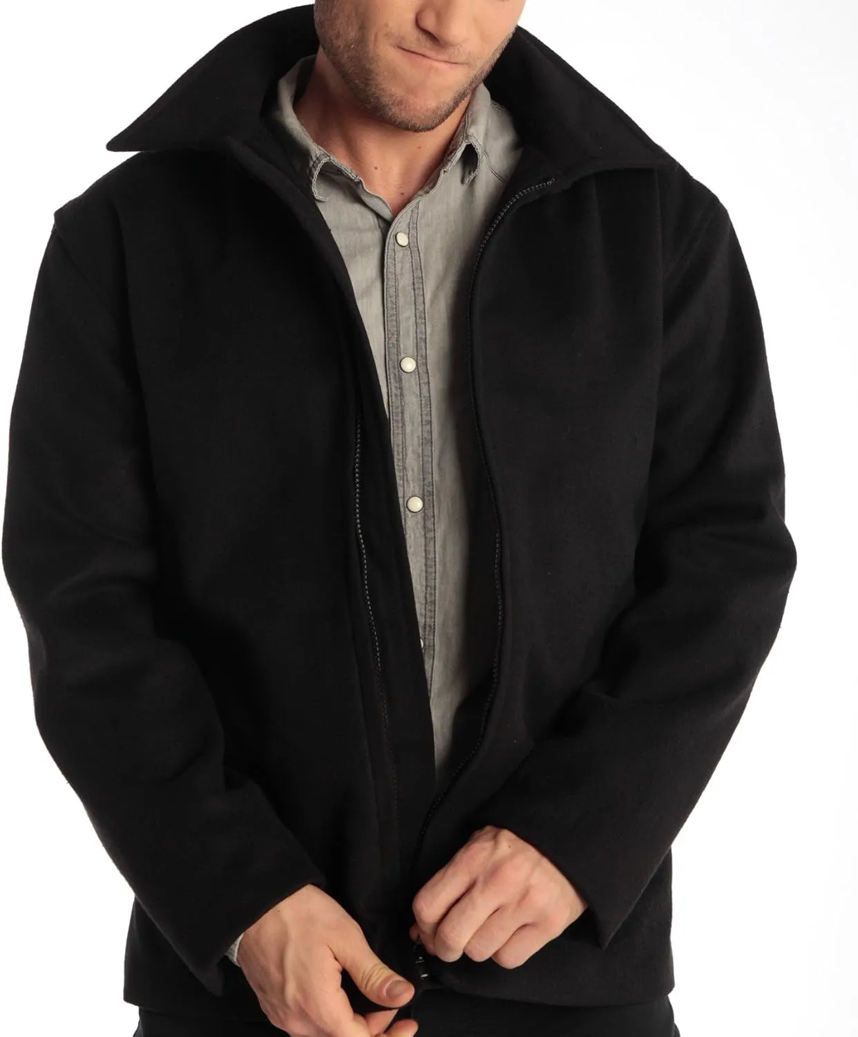 Alpine Swiss Grant Men’s Wool Jacket – 28" James Dean Style Bomber with Zippered Pockets