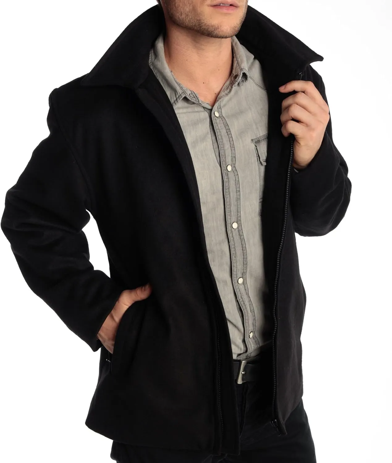 Alpine Swiss Grant Men’s Wool Jacket – 28" James Dean Style Bomber with Zippered Pockets