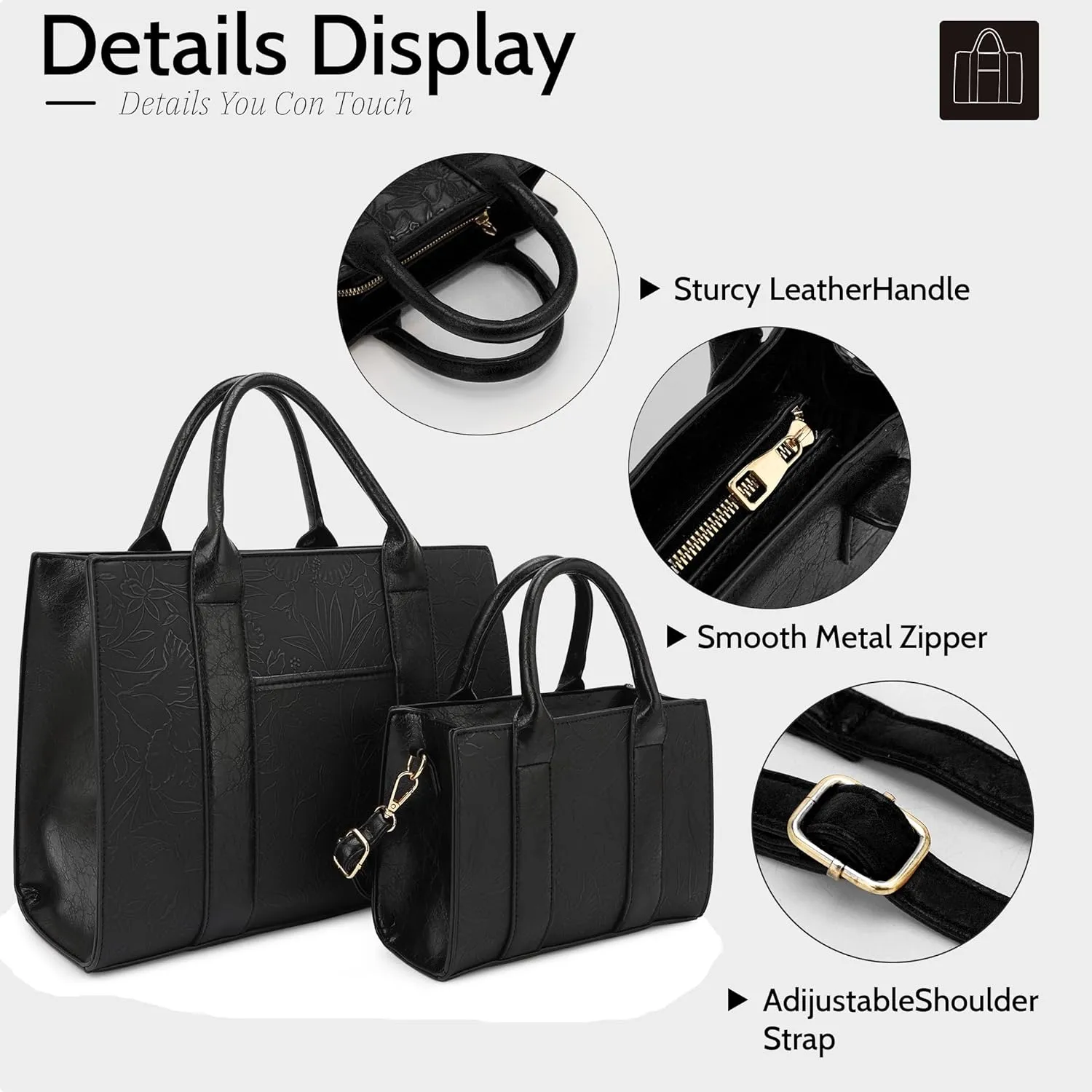 ALYSSA Large Tote Handbag for Women Top Handle Faux Leather Satchel Crossbody Shoulder Purse 2pcs Set