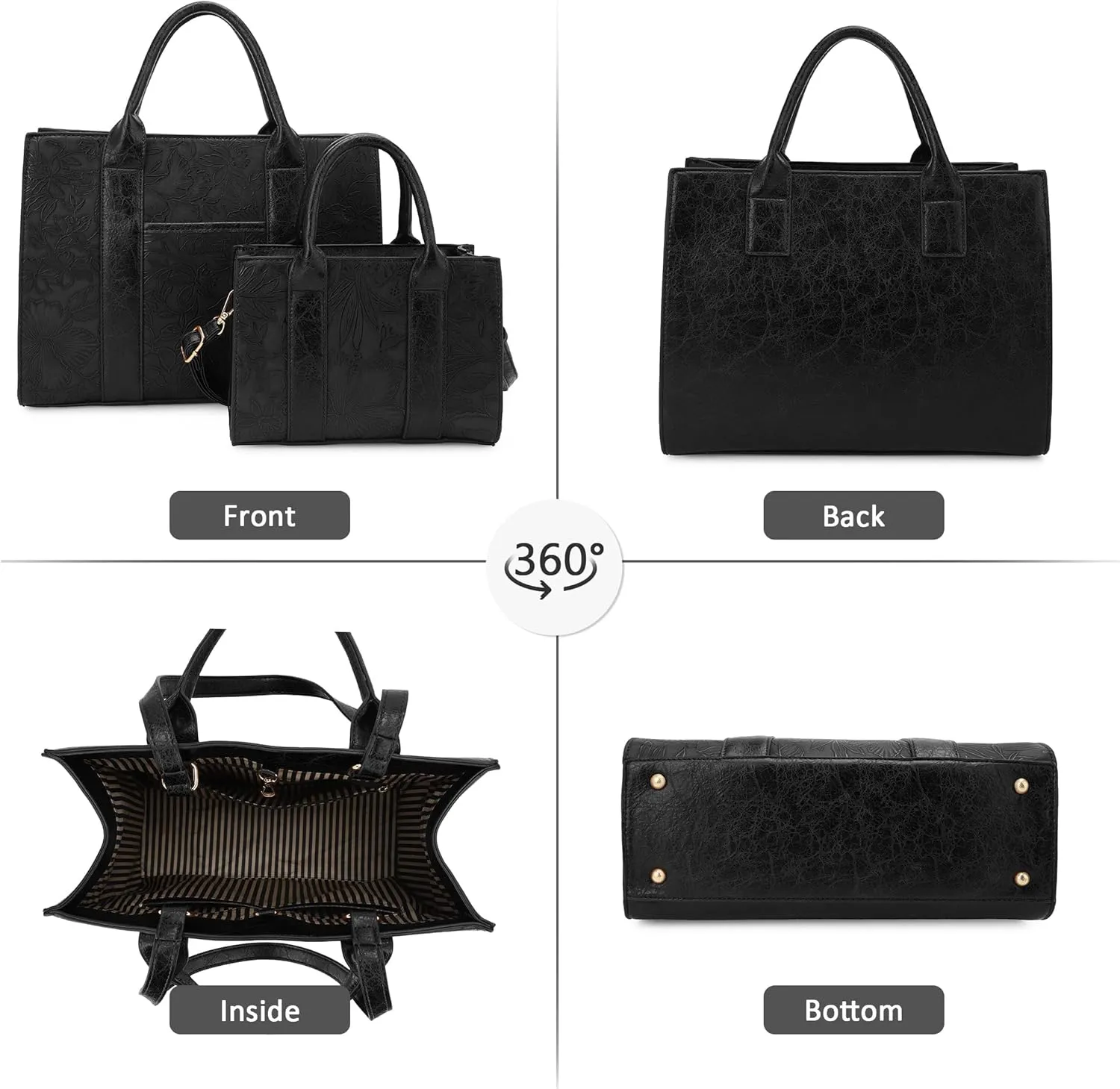 ALYSSA Large Tote Handbag for Women Top Handle Faux Leather Satchel Crossbody Shoulder Purse 2pcs Set