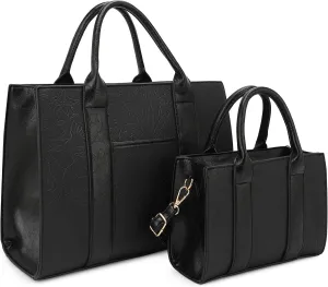 ALYSSA Large Tote Handbag for Women Top Handle Faux Leather Satchel Crossbody Shoulder Purse 2pcs Set