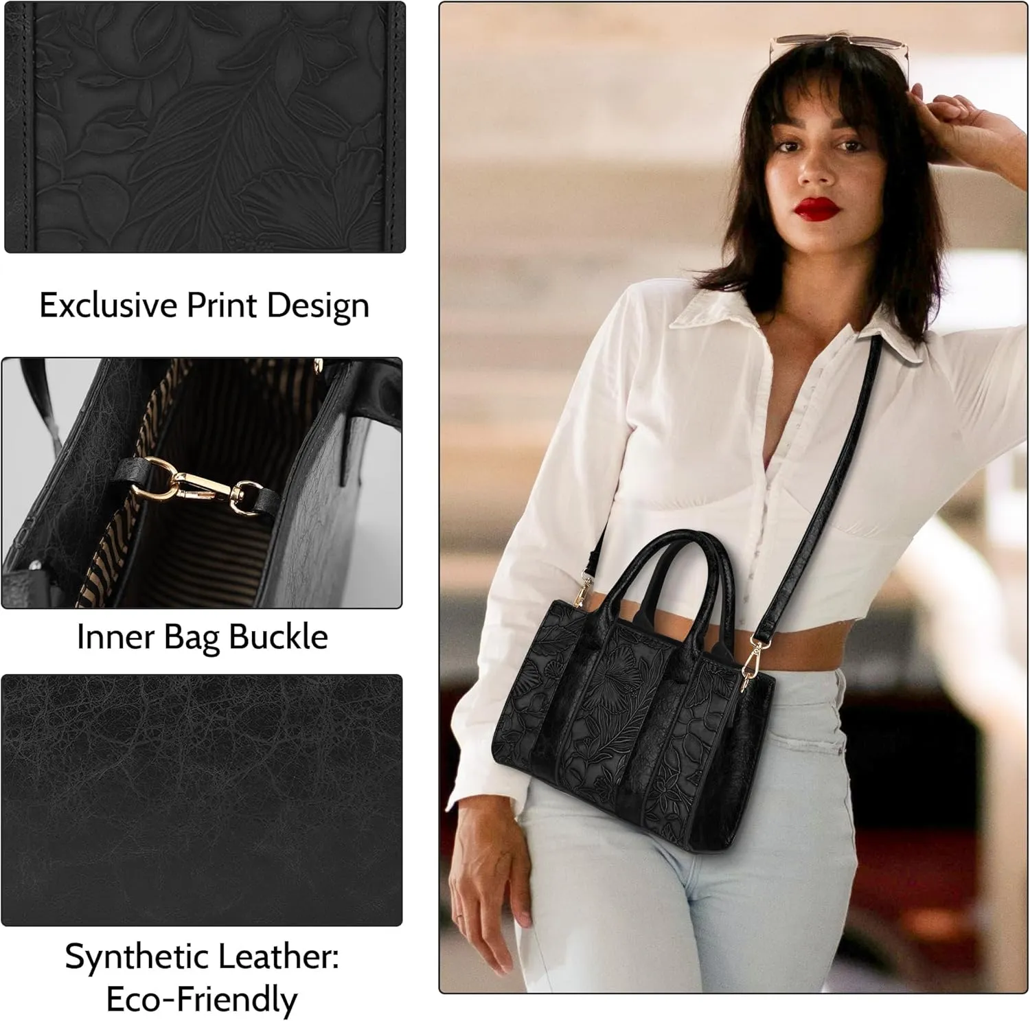 ALYSSA Large Tote Handbag for Women Top Handle Faux Leather Satchel Crossbody Shoulder Purse 2pcs Set
