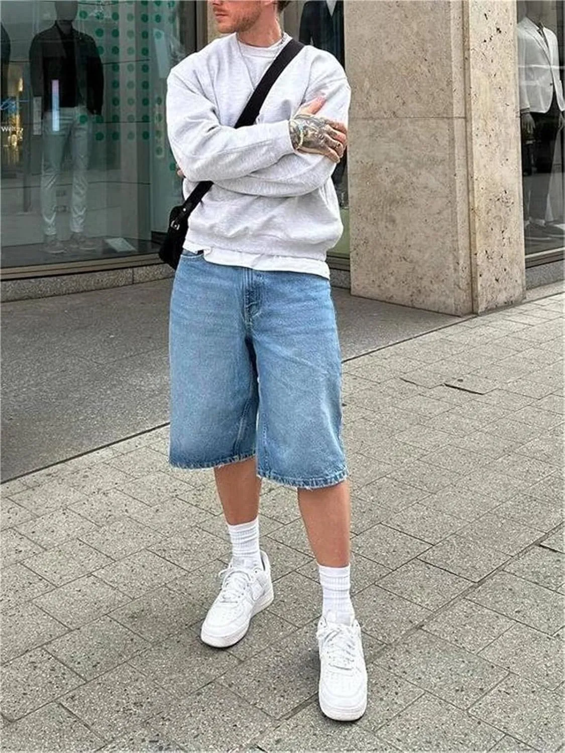 Alyweatry Men’s Y2k Baggy Denim Shorts Loose Fit Hip Hop Skater Carpenter Jean Shorts Trendy Streetwear