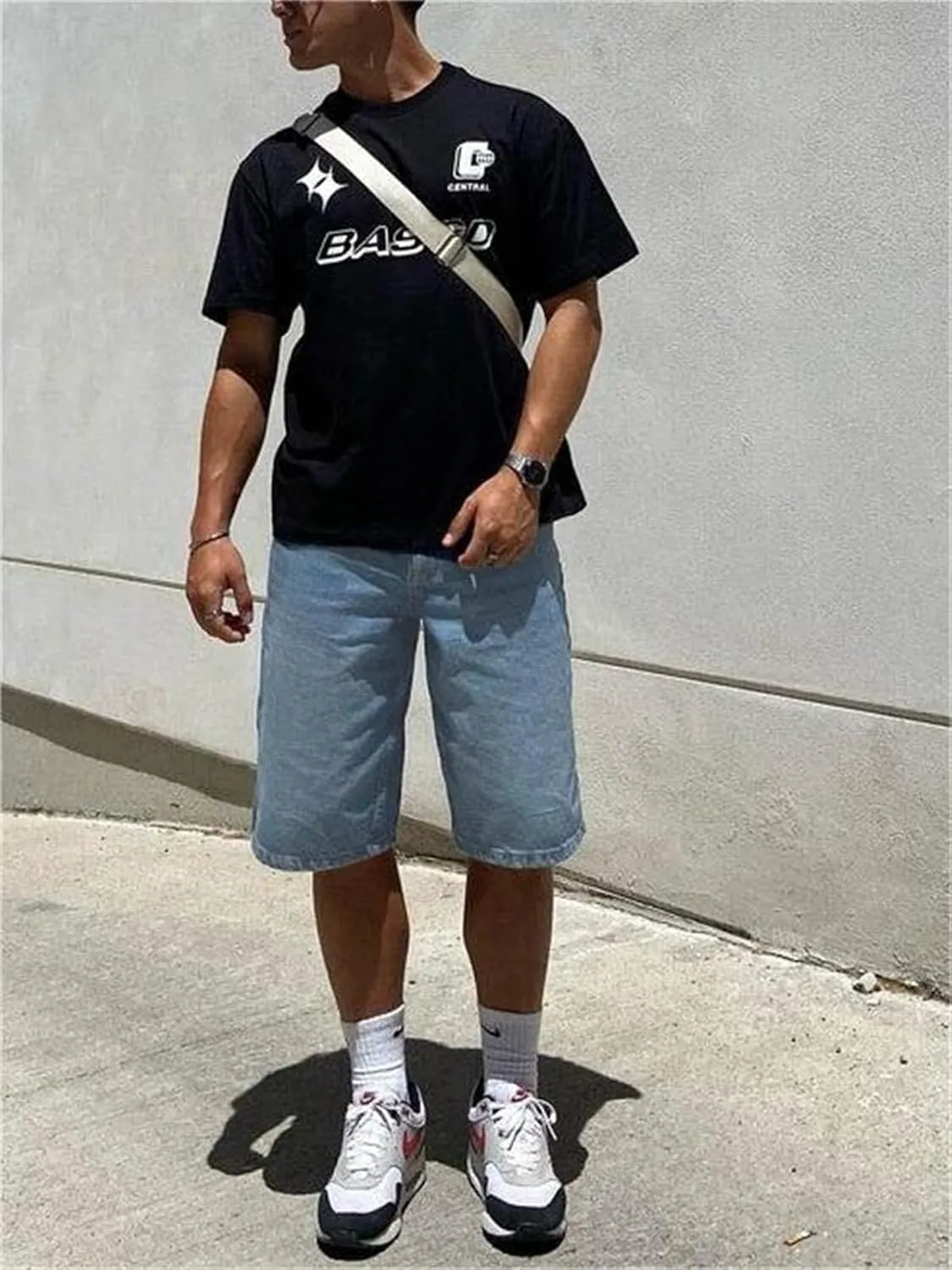 Alyweatry Men’s Y2k Baggy Denim Shorts Loose Fit Hip Hop Skater Carpenter Jean Shorts Trendy Streetwear