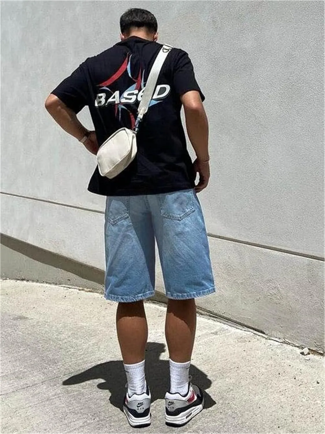 Alyweatry Men’s Y2k Baggy Denim Shorts Loose Fit Hip Hop Skater Carpenter Jean Shorts Trendy Streetwear