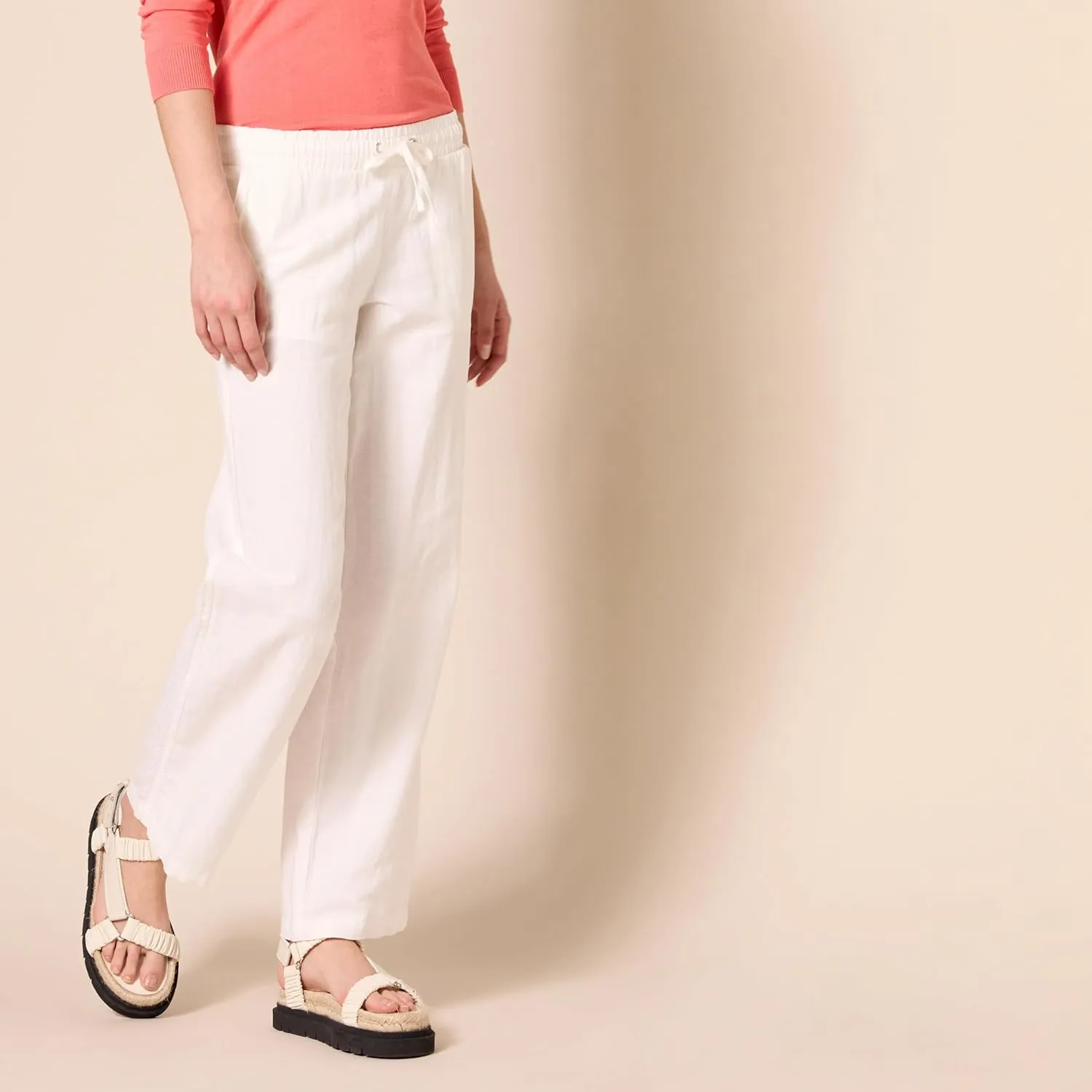 Amazon Essentials Women's Linen Blend Drawstring Relaxed Fit Wide Leg Pant (Available in Plus Size)