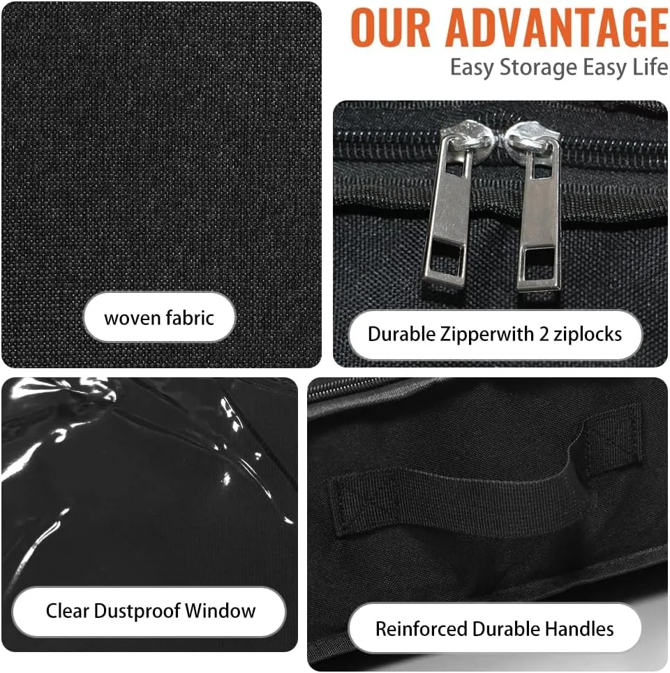 AMJ Black Pack of 2, Transparent Zip Lid Under Bed Storage Containers, Collapsible Underbed Storage Bags for Bedroom Wardrobe, Washable
