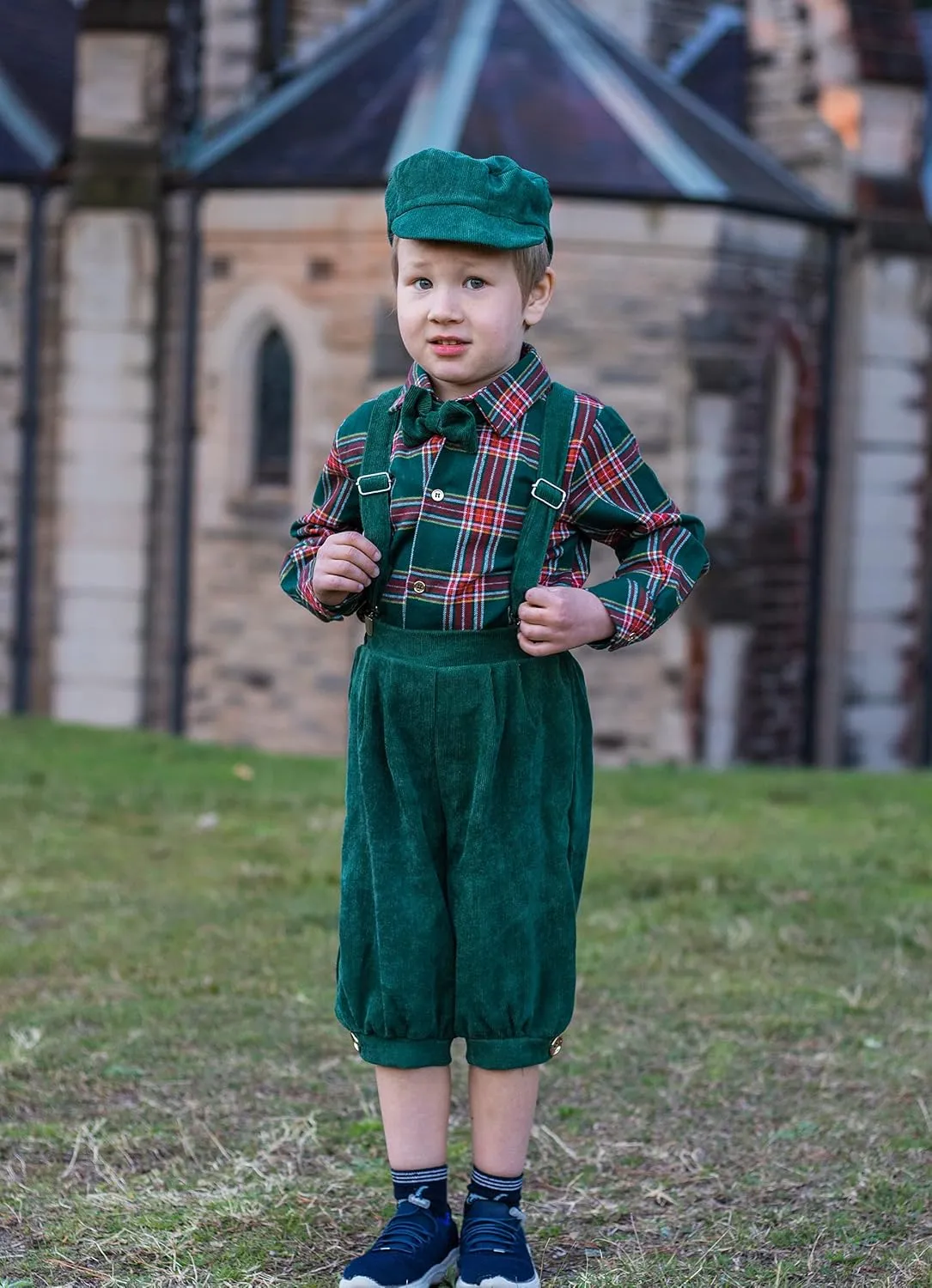 AMK Baby Toddler Little Boys Vintage Knickerbocker Suit Set - 5 pc Suspender Bowtie Hat Knickers Retro Suit…