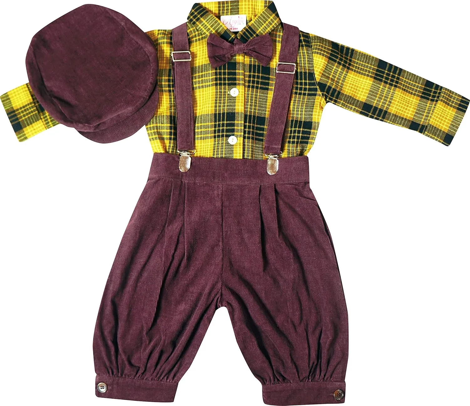 AMK Baby Toddler Little Boys Vintage Knickerbocker Suit Set - 5 pc Suspender Bowtie Hat Knickers Retro Suit…