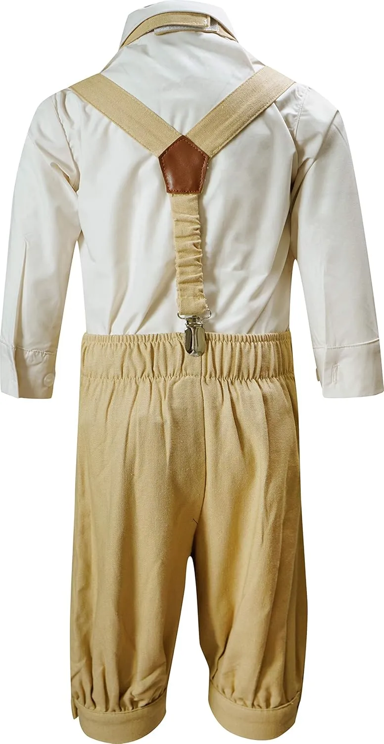 AMK Baby Toddler Little Boys Vintage Knickerbocker Suit Set - 5 pc Suspender Bowtie Hat Knickers Retro Suit…