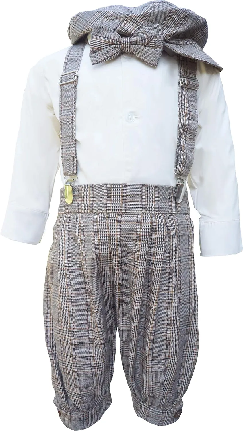 AMK Baby Toddler Little Boys Vintage Knickerbocker Suit Set - 5 pc Suspender Bowtie Hat Knickers Retro Suit…