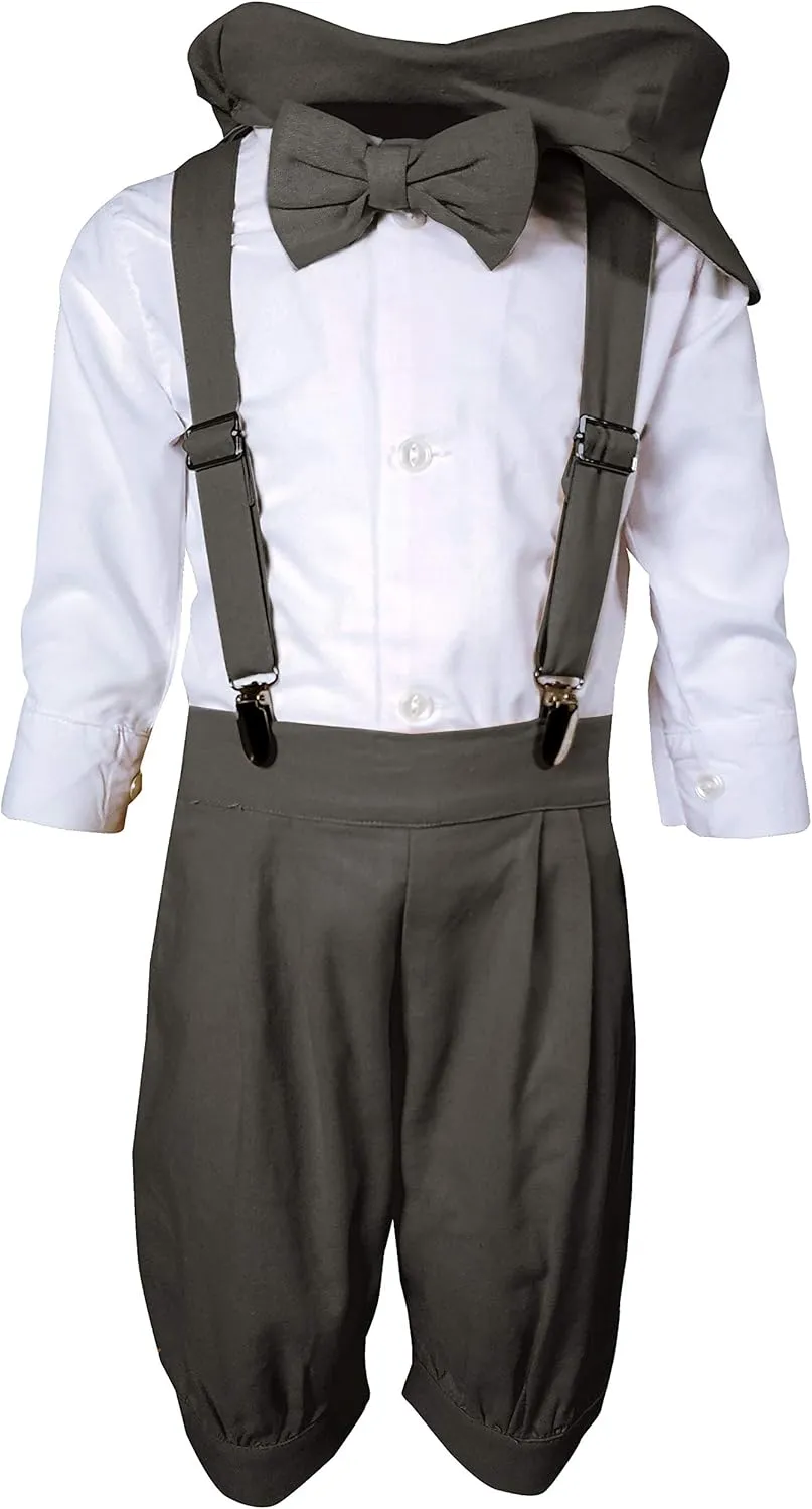 AMK Baby Toddler Little Boys Vintage Knickerbocker Suit Set - 5 pc Suspender Bowtie Hat Knickers Retro Suit…