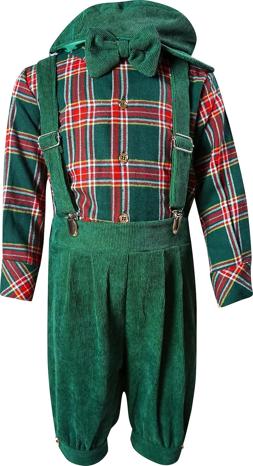 AMK Baby Toddler Little Boys Vintage Knickerbocker Suit Set - 5 pc Suspender Bowtie Hat Knickers Retro Suit…