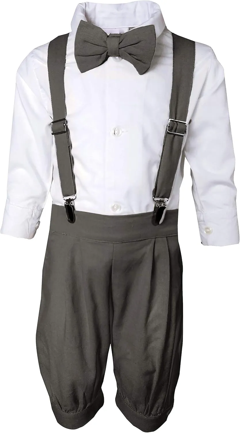 AMK Baby Toddler Little Boys Vintage Knickerbocker Suit Set - 5 pc Suspender Bowtie Hat Knickers Retro Suit…