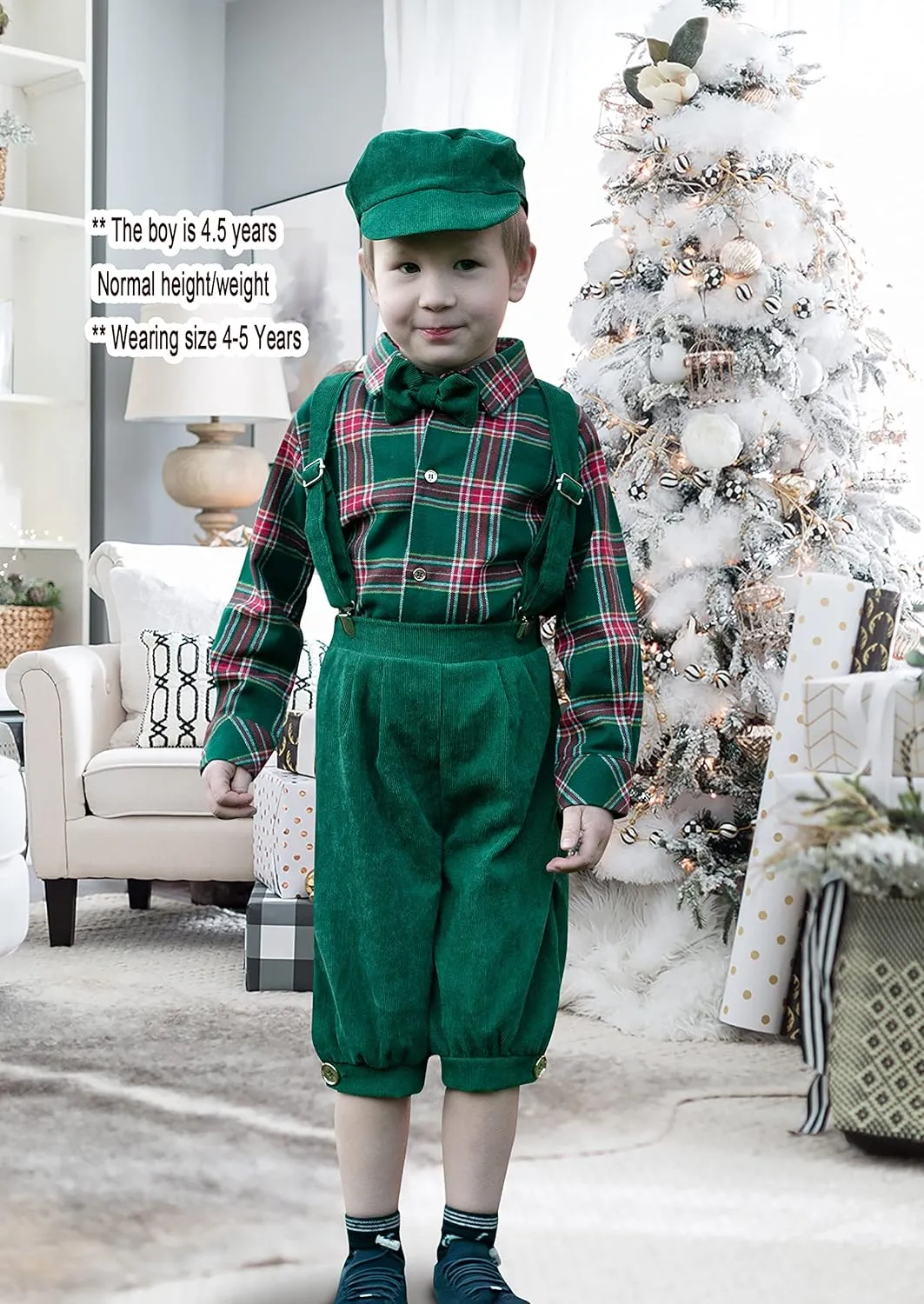 AMK Baby Toddler Little Boys Vintage Knickerbocker Suit Set - 5 pc Suspender Bowtie Hat Knickers Retro Suit…