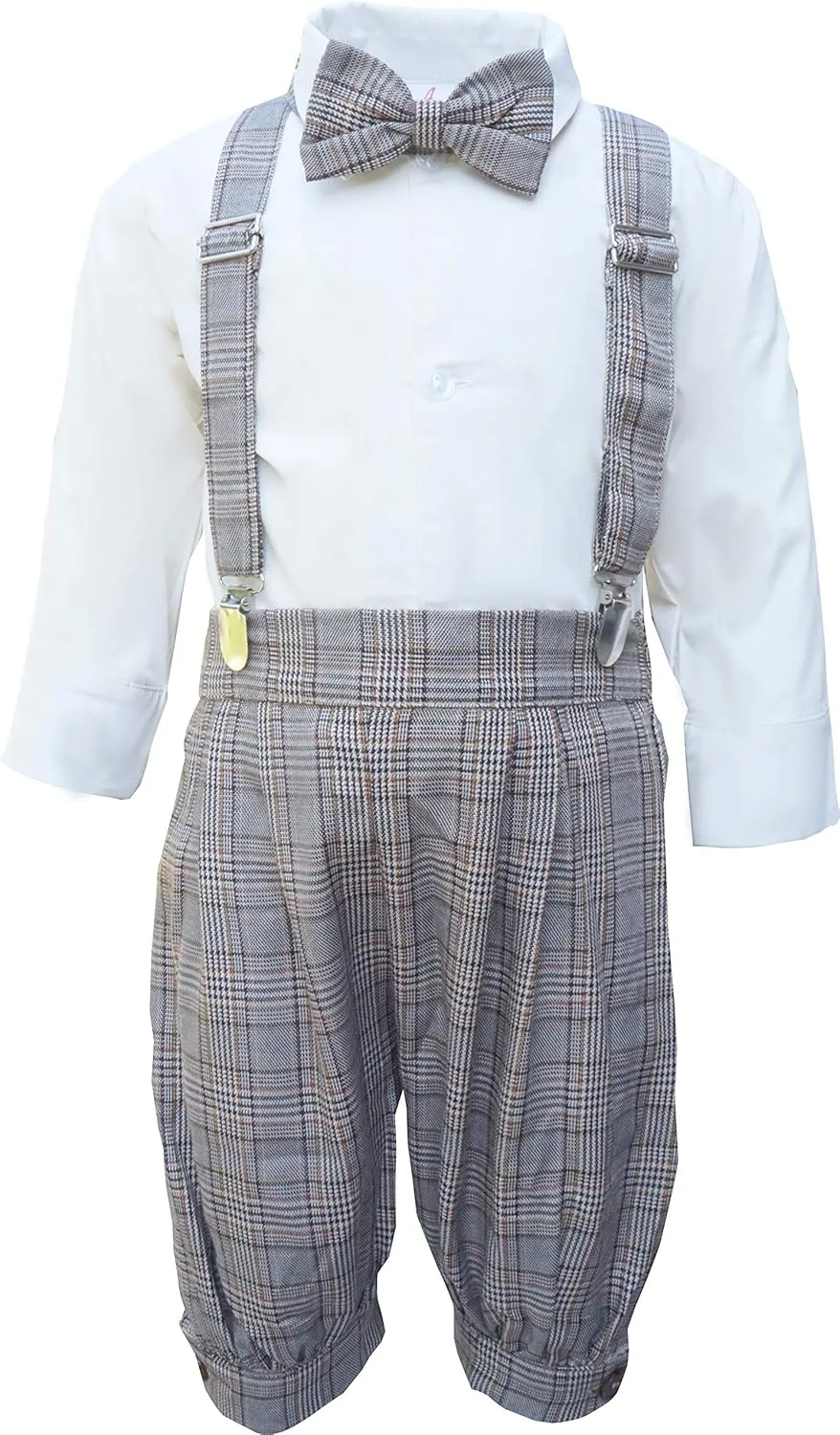 AMK Baby Toddler Little Boys Vintage Knickerbocker Suit Set - 5 pc Suspender Bowtie Hat Knickers Retro Suit…
