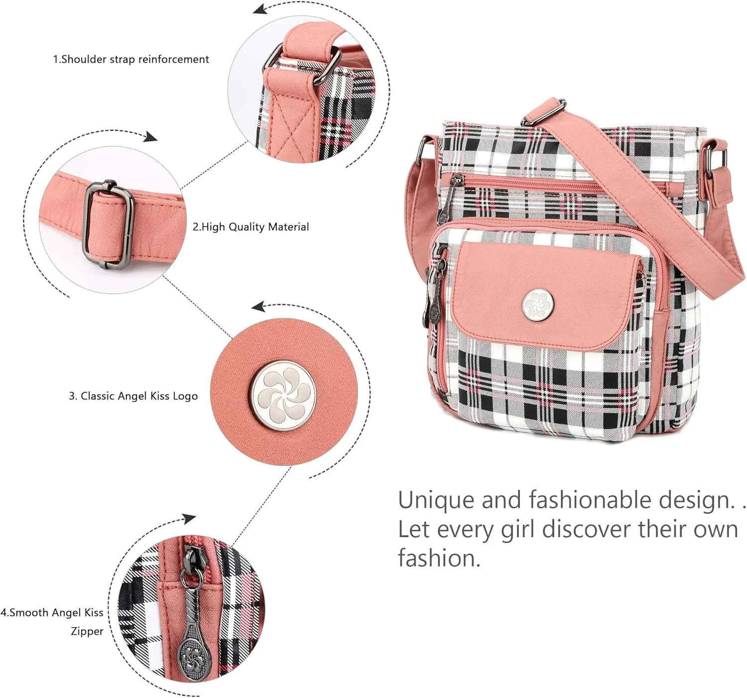 Angel Kiss Crossbody Bags Faux Vegan Leather Shoulder Bags for Women Small Handbag with Adjustable Strap