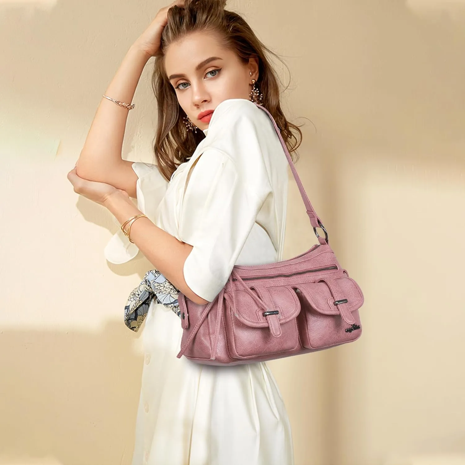 Angel Kiss Hobo Purses for Women Crossbody Shoulder Bag Ladies Multi Pocket Handbags with Adjustable Shoulder Strap