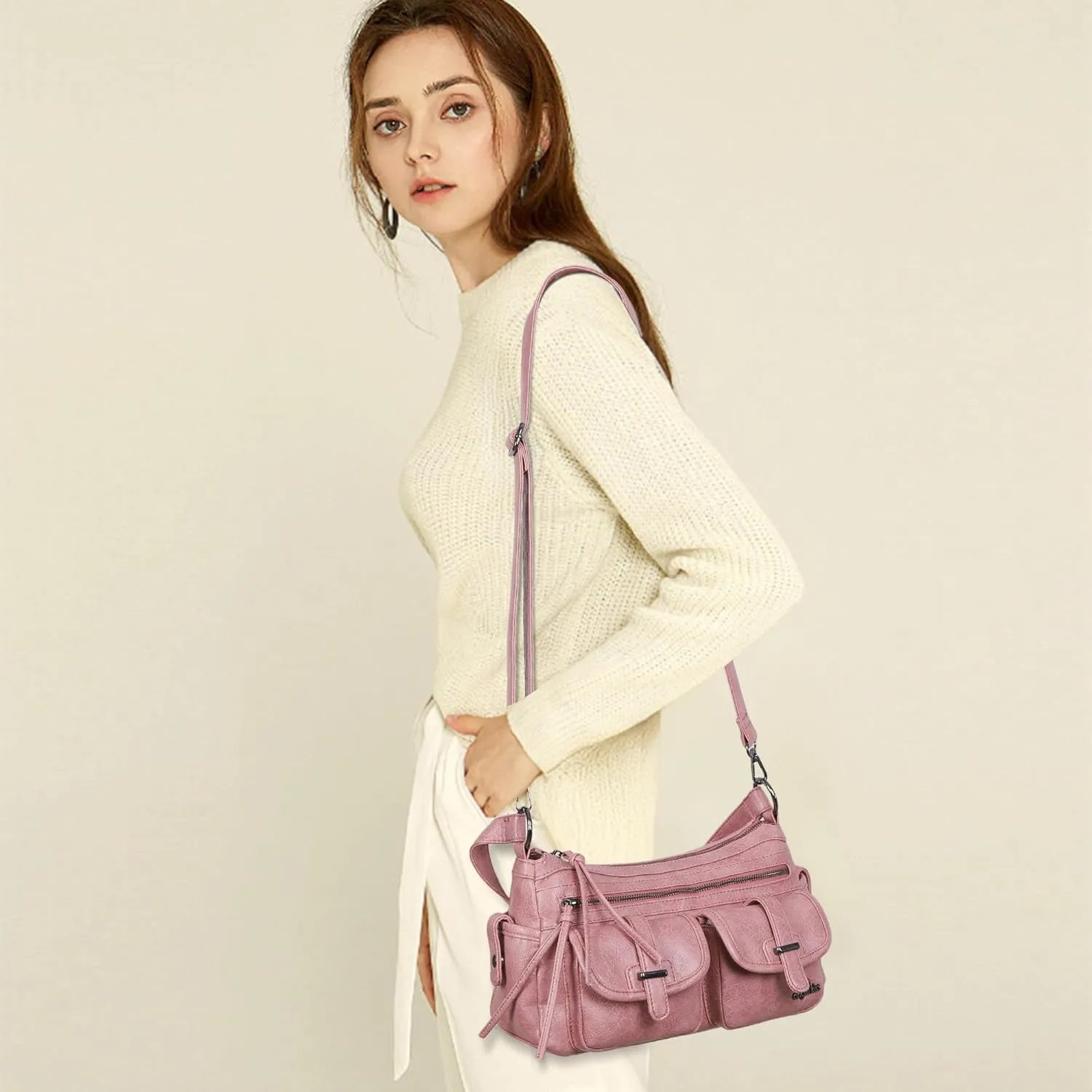 Angel Kiss Hobo Purses for Women Crossbody Shoulder Bag Ladies Multi Pocket Handbags with Adjustable Shoulder Strap