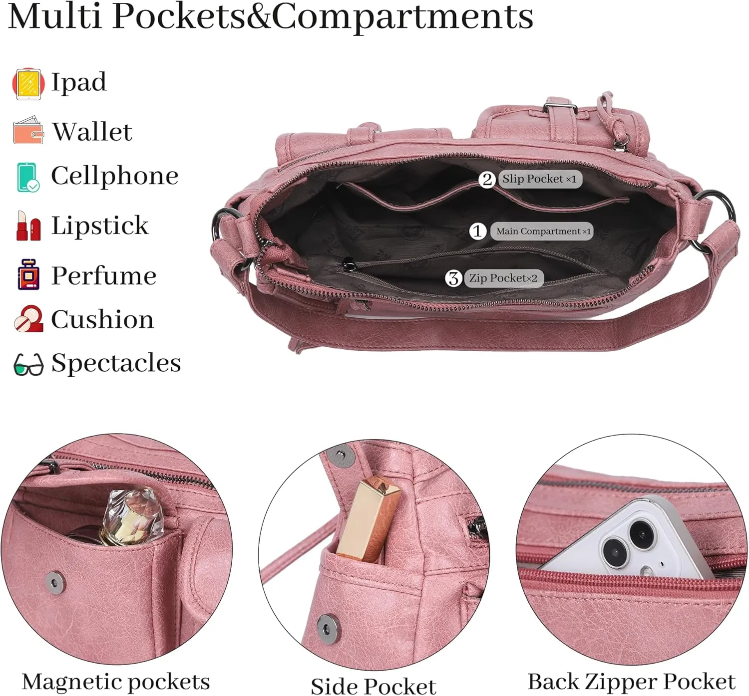 Angel Kiss Hobo Purses for Women Crossbody Shoulder Bag Ladies Multi Pocket Handbags with Adjustable Shoulder Strap