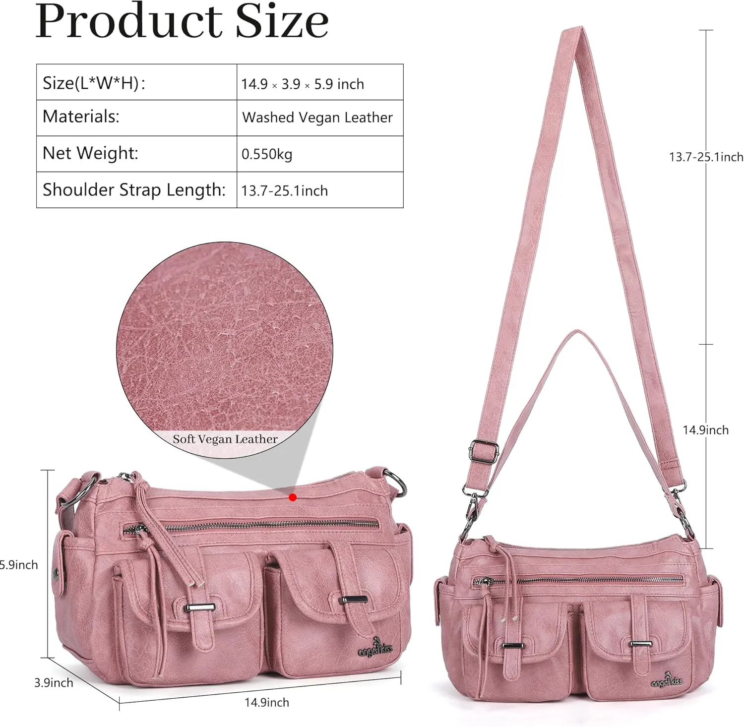 Angel Kiss Hobo Purses for Women Crossbody Shoulder Bag Ladies Multi Pocket Handbags with Adjustable Shoulder Strap