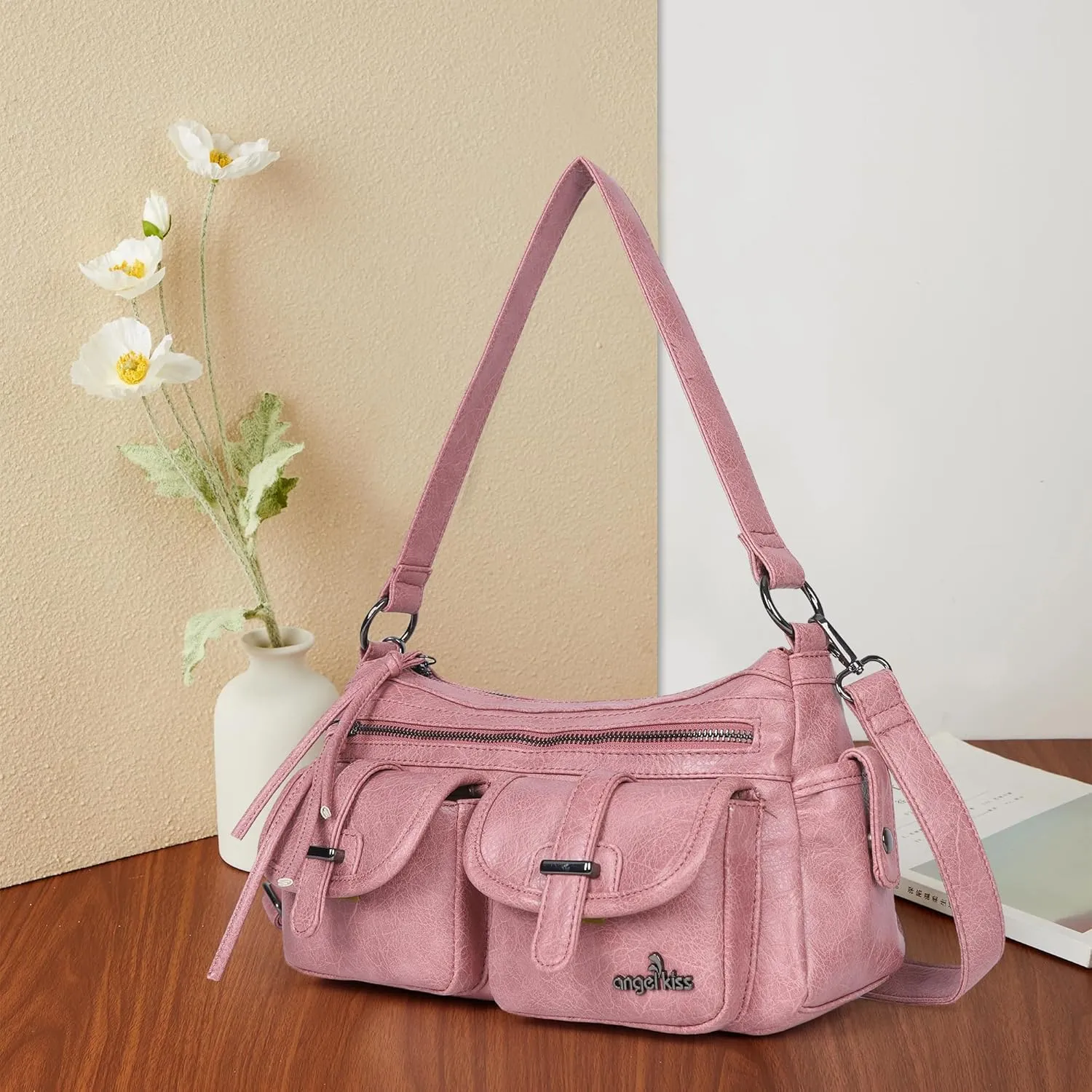 Angel Kiss Hobo Purses for Women Crossbody Shoulder Bag Ladies Multi Pocket Handbags with Adjustable Shoulder Strap