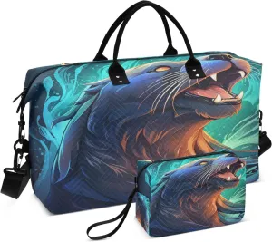Angry Fired Animal Sea Lion Travel Duffel Bags Gym Bag Weekender Handbag with Toiletry Bag for Women Girls Men