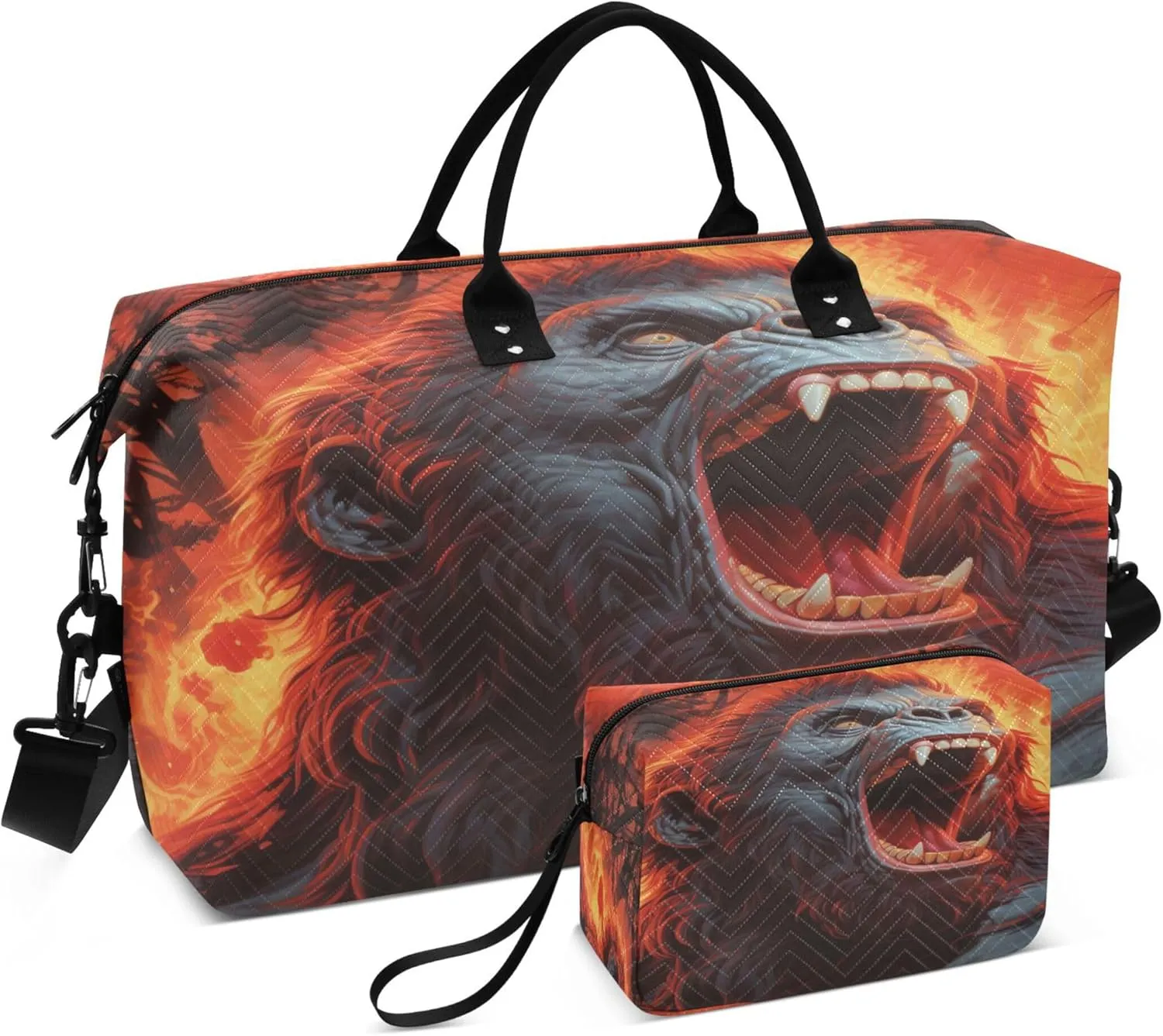 Angry Gorilla Travel Duffel Bag for Women Weekend Overnight Dag with Toiletry Bag, Luggage Bag for Travel, Sport, Gym