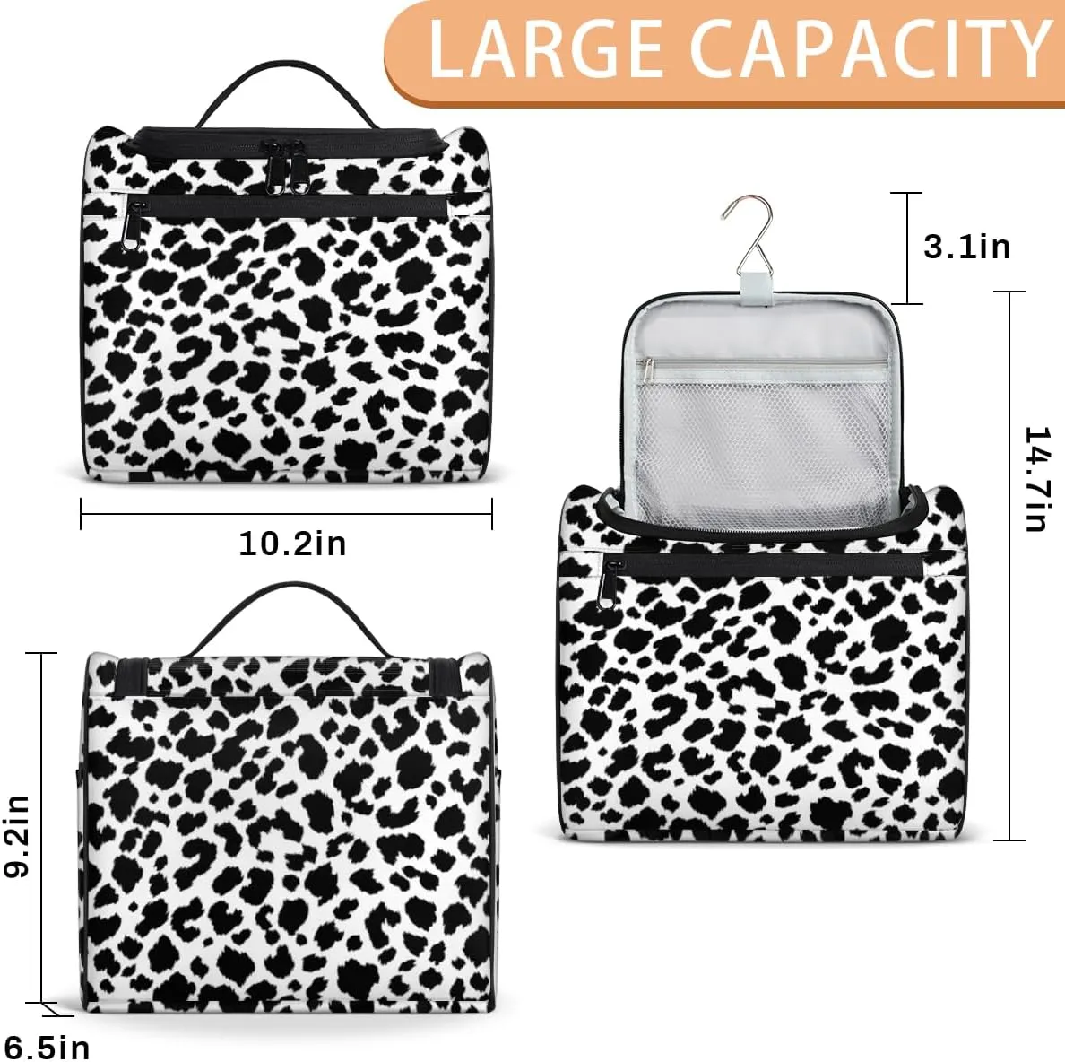 Animal Leopards Print Hanging Toiletry Bag for Men Women Travel Cosmetic Makeup Organizer Bag Water Resistant Large Portable Wash Case for Accessories, Toiletries, Cosmetics