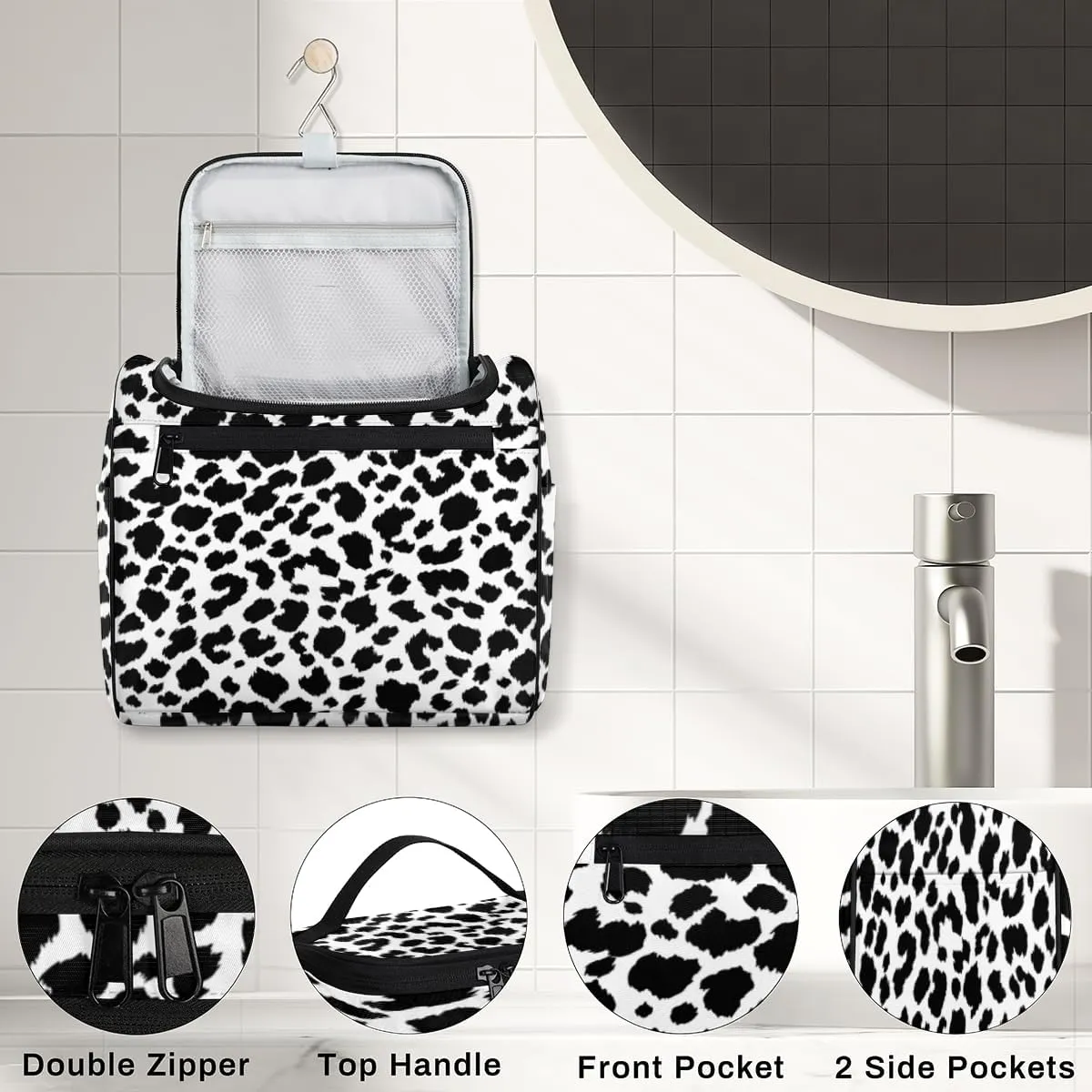 Animal Leopards Print Hanging Toiletry Bag for Men Women Travel Cosmetic Makeup Organizer Bag Water Resistant Large Portable Wash Case for Accessories, Toiletries, Cosmetics