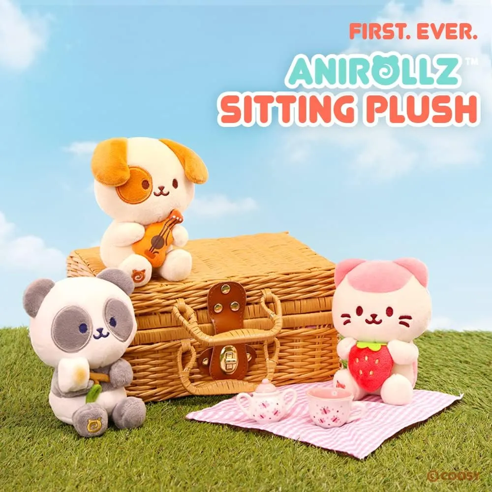 Anirollz Stuffed Animal Plush Toy – 6" Small Sitting Plush Doll Soft, Squishy, Warm, Cute, Comfort, Safe Birthday Panda Bear Character with Marshmallo Stick Pandaroll