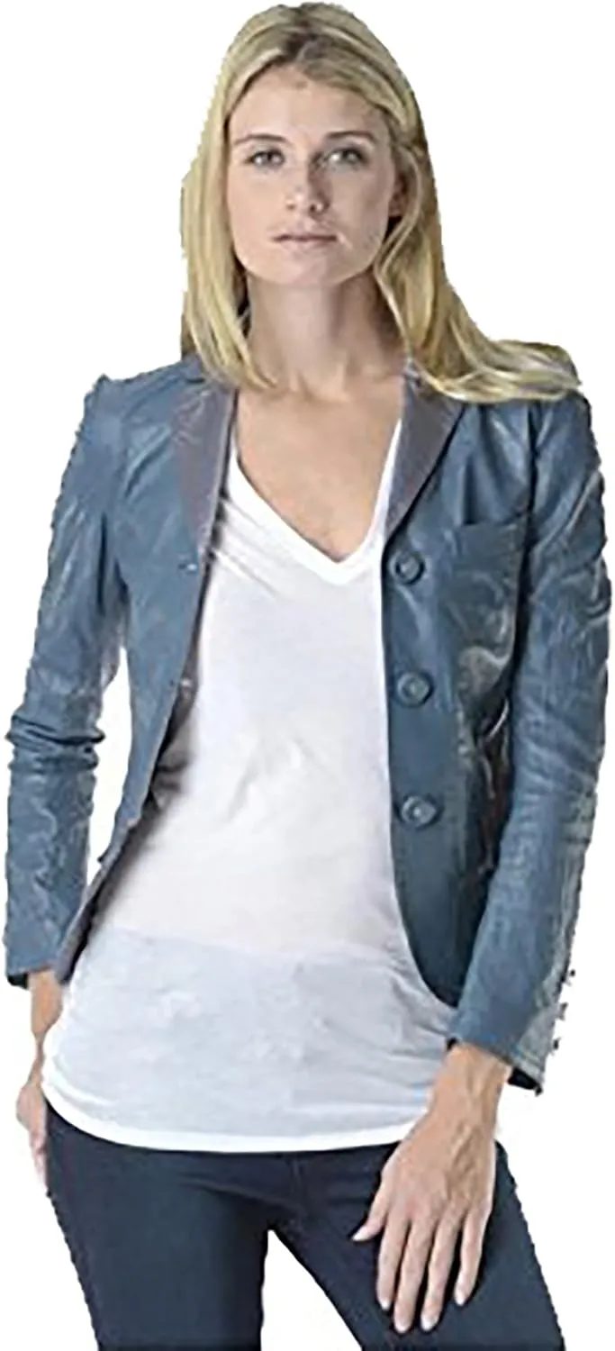 Annette Cadet Leather Contrast Jacket, Cadet Blue, 6