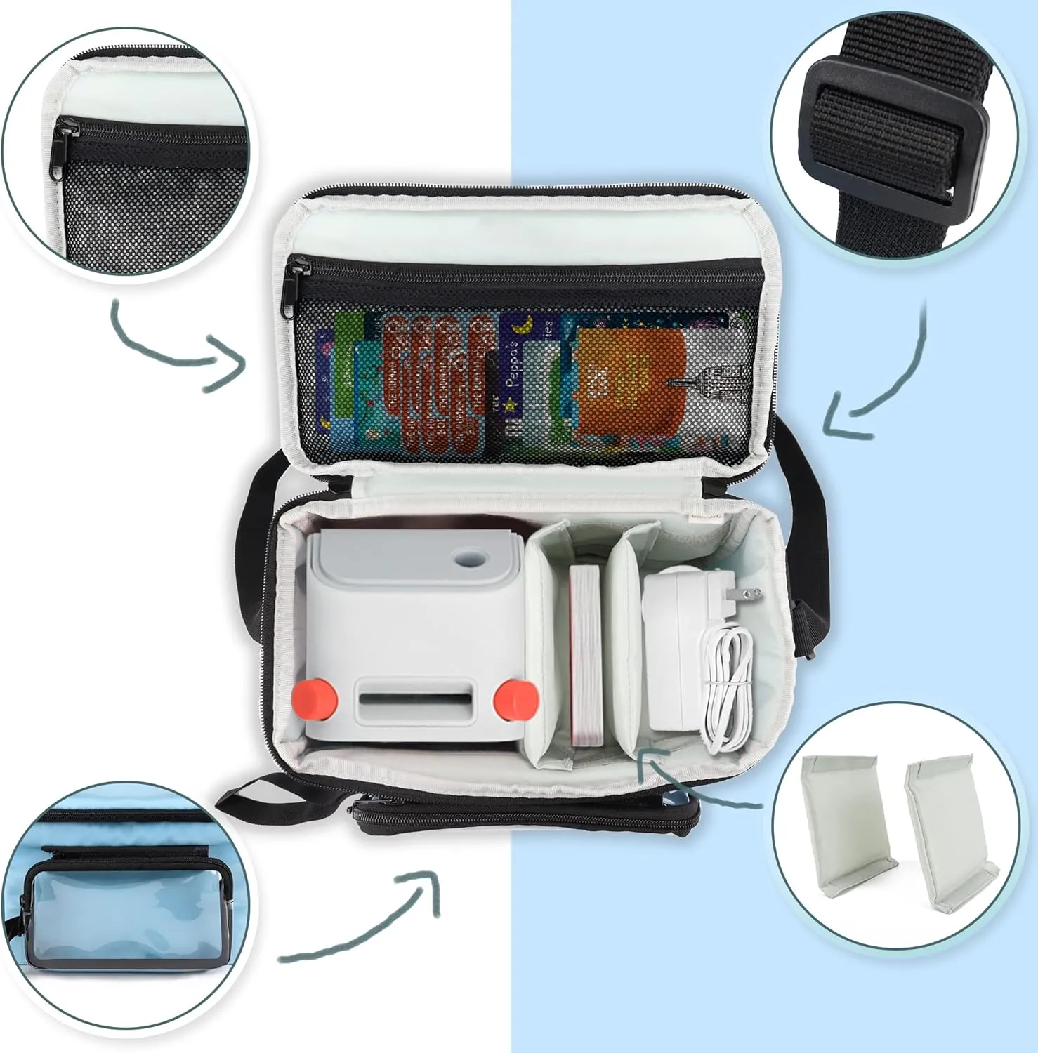 Annmore Carrying Case for Tonies Figures and Toniebox, Travel Bag with Removeable Clear Pocket for Tonies Characters, Blue