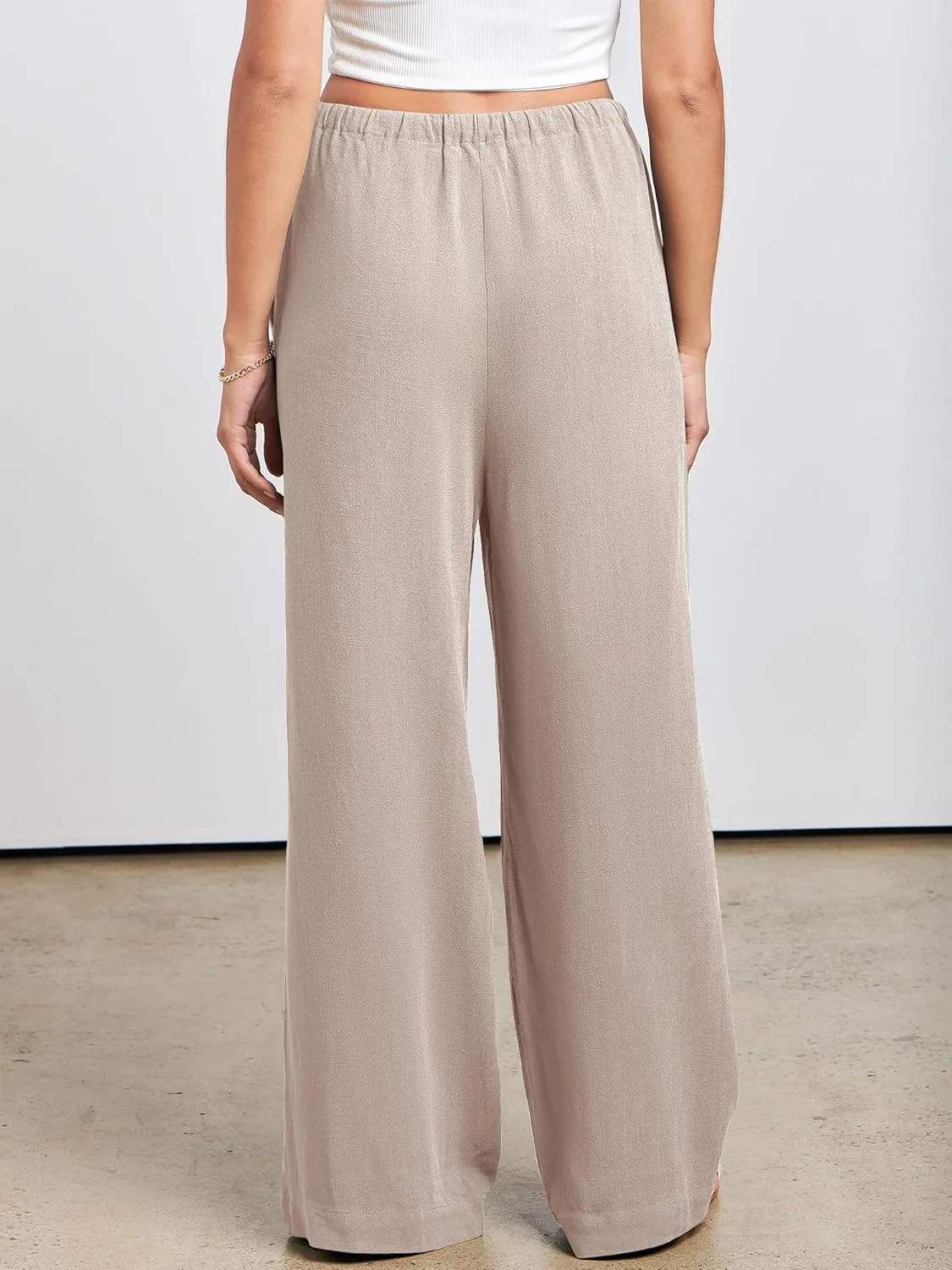 ANRABESS Womens Linen Palazzo Pants Summer Flowy Wide Leg Drawstring Casual Trousers with Pockets Beach Vacation Outfits