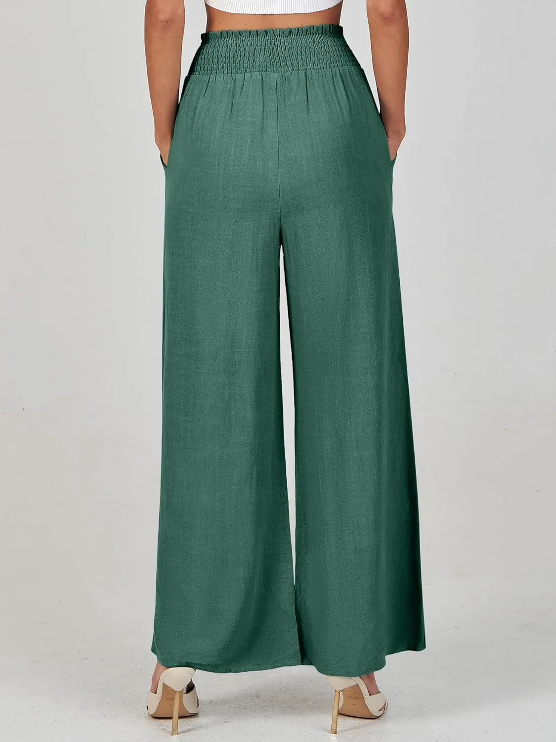 ANRABESS Women's Linen Pants Summer Casual Palazzo Beach Pant Drawstring High Waist Wide Leg Trousers Vacation Outfits